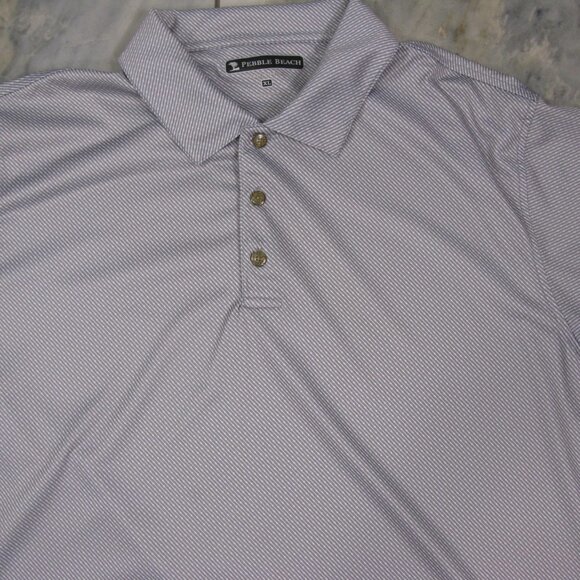 PEBBLE Beach Performance Gray/White Men's Golf Polo Shirt Size XL - Picture 2 of 4